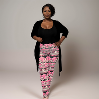 Plus‑Size Neon Pink & Black Aztec High‑Rise Leggings