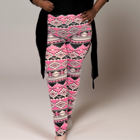 Plus‑Size Neon Pink & Black Aztec High‑Rise Leggings