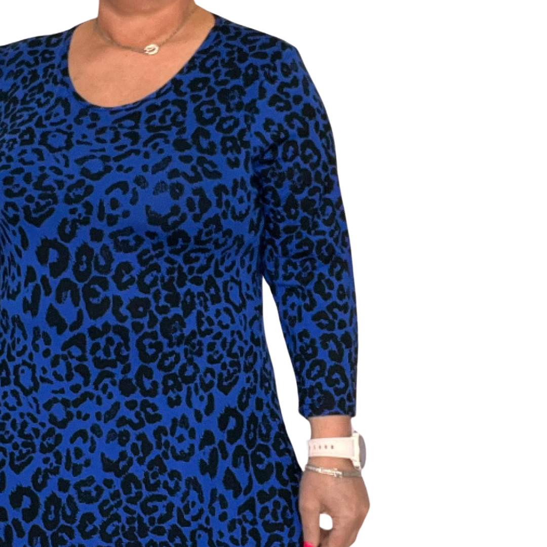 ROCKTHOSECURVES BLUE LEOPARD 3/4 SLEEVE SWING TOP