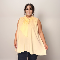 Sleeveless Swing Blouse with Neck Tie
