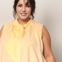 Sleeveless Swing Blouse with Neck Tie