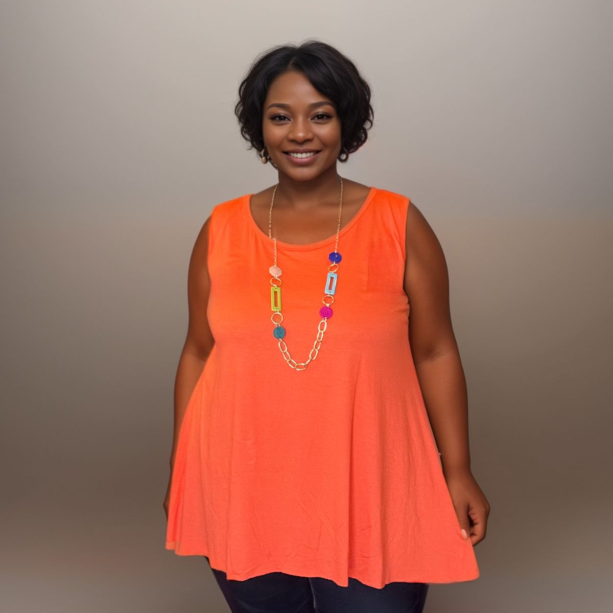 Sleeveless Swing Vest with Necklace