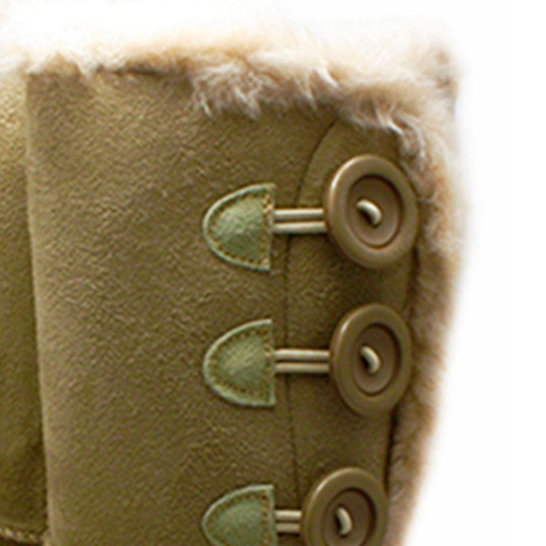 ROCKTHOSECURVES BEIGE FUR LINED CALF LENGTH BUTTON SIDE FLAT BOOTS