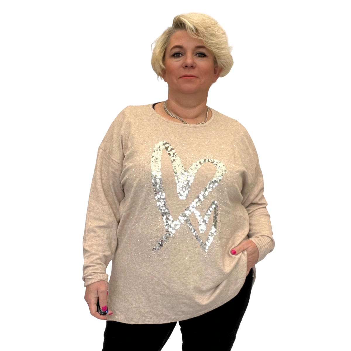 ROCKTHOSECURVES SUPER SOFT LUXURY JUMPER WITH SEQUIN HEARTS