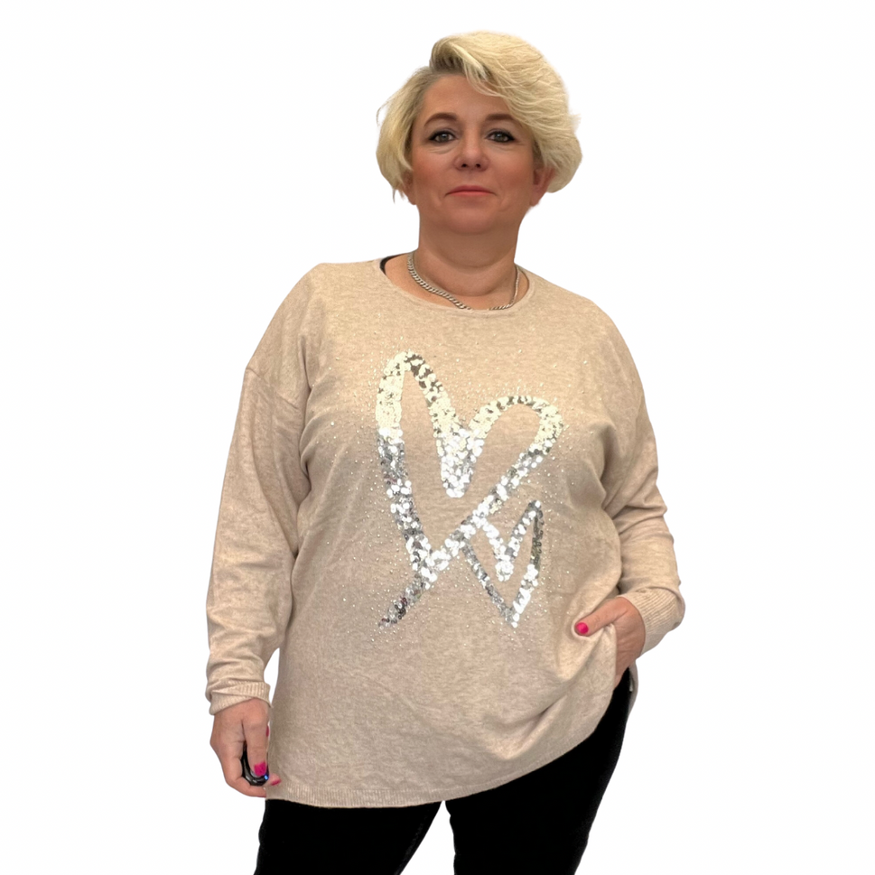 ROCKTHOSECURVES SUPER SOFT LUXURY JUMPER WITH SEQUIN HEARTSSTONE / UK 16-18