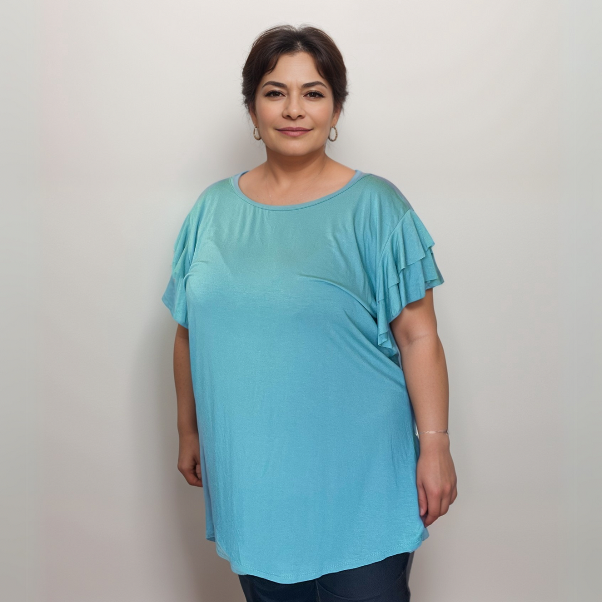 Plus‑Size Loose Fitting Top with Frilled Sleeves