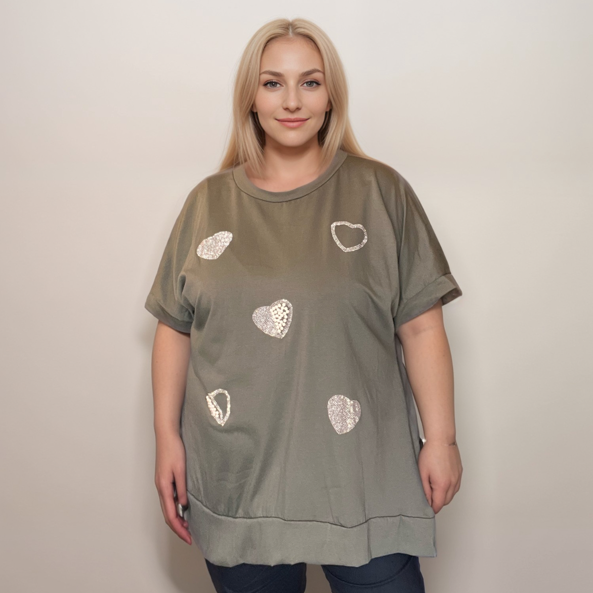 Pearl & Diamante Heart Long Top