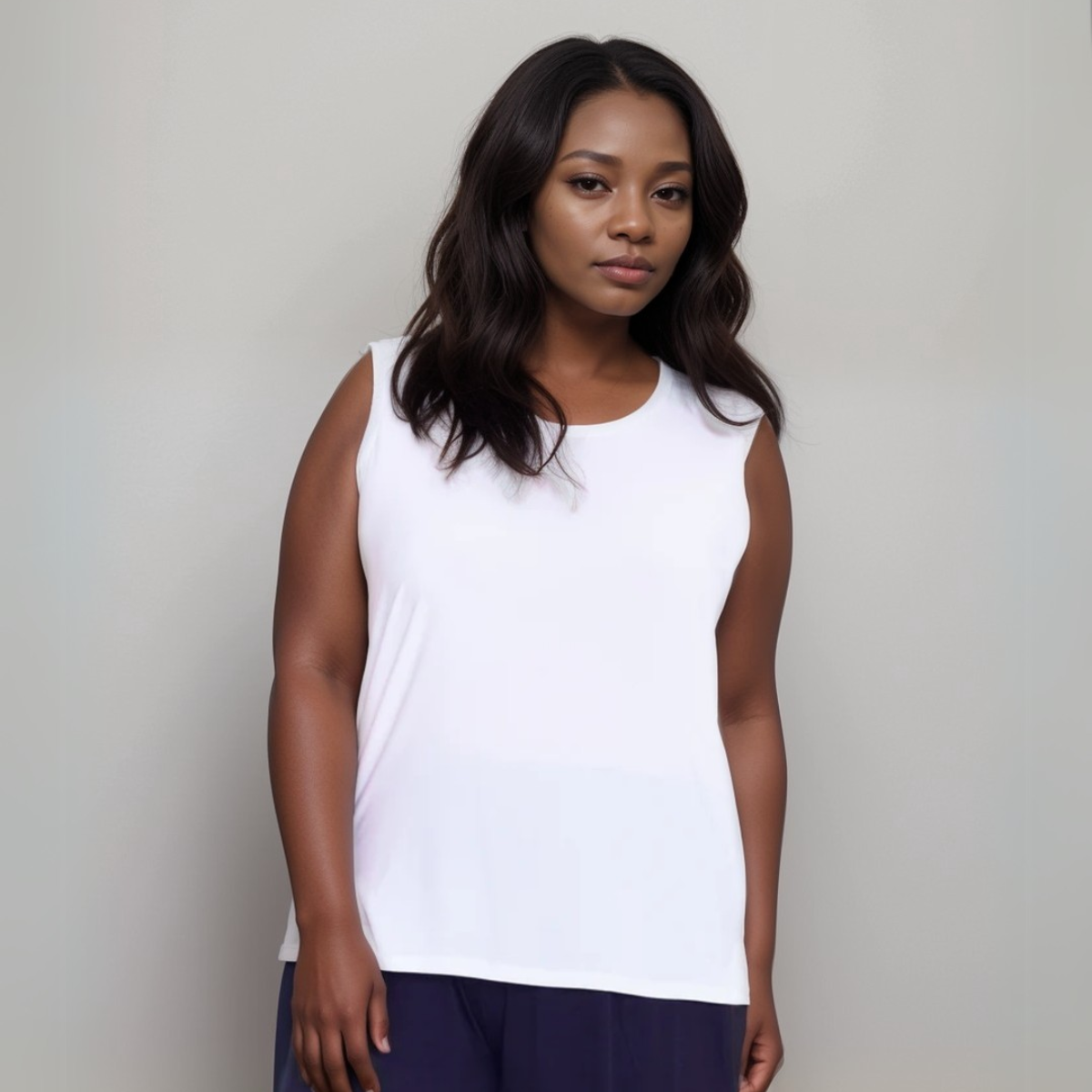 Plus-Size Sleeveless Vest with Cut-Side Detail
