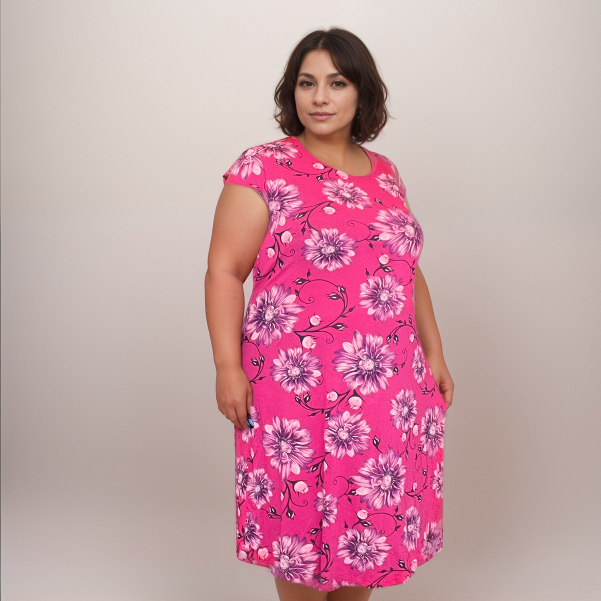 Plus‑Size Short Sleeve Floral T‑Shirt Dress
