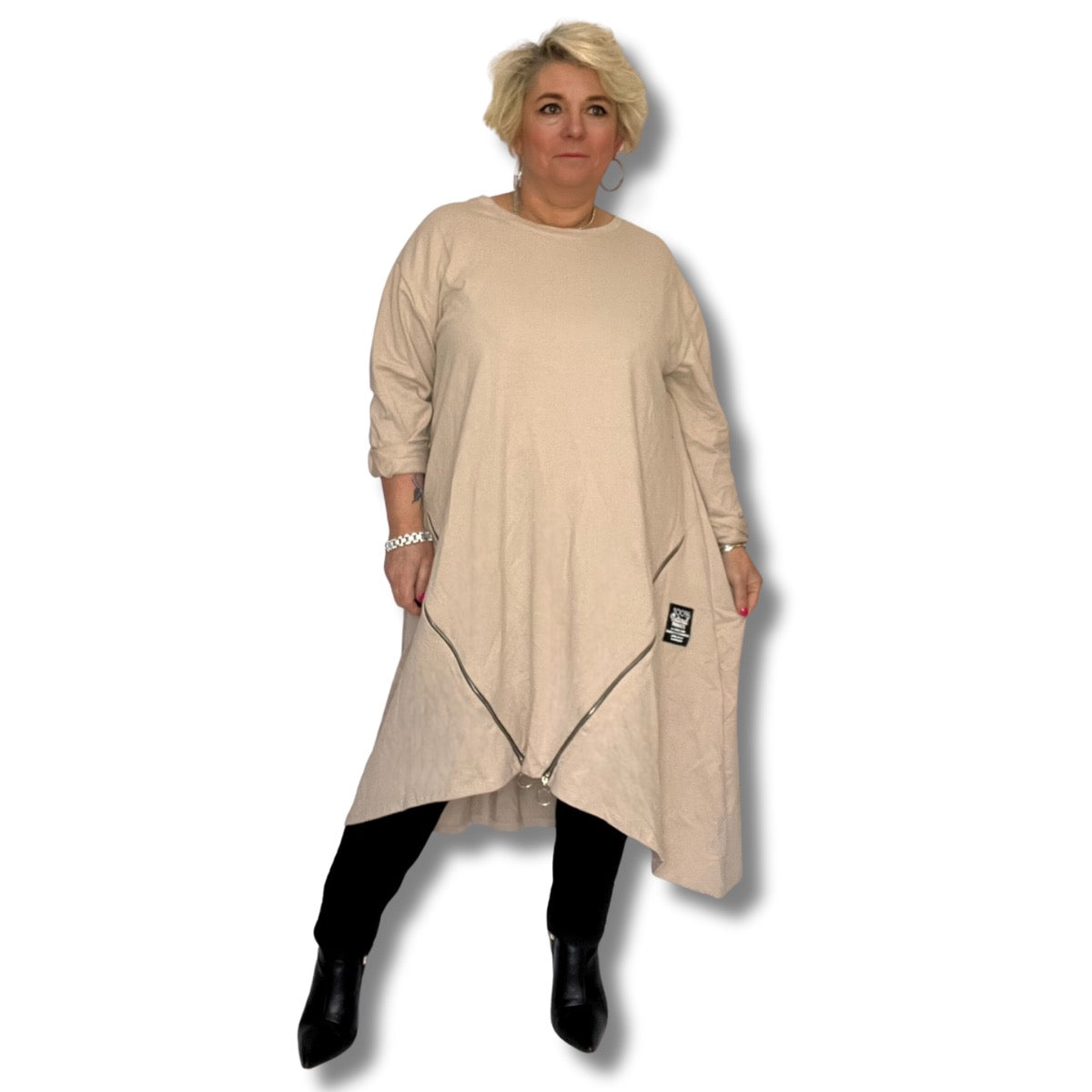 ROCKTHOSECURVES LONG LENGTH HANKY HEM TOP / DRESS WITH ZIP FEATURE