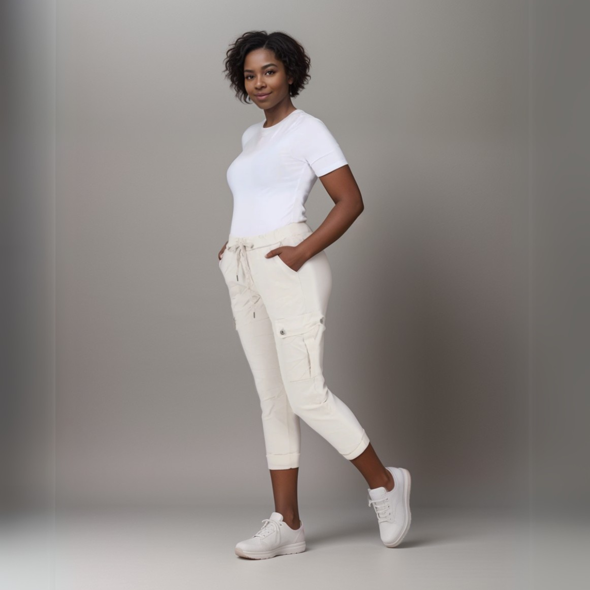 Super-Stretch High-Rise Elastic-Waist Cargo Magic Trousers