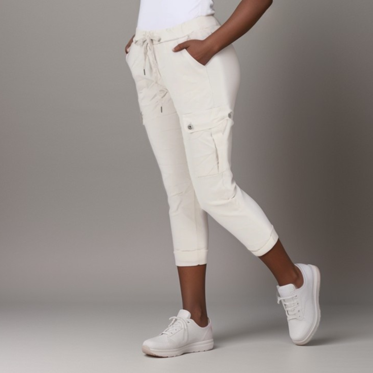 Super-Stretch High-Rise Elastic-Waist Cargo Magic Trousers