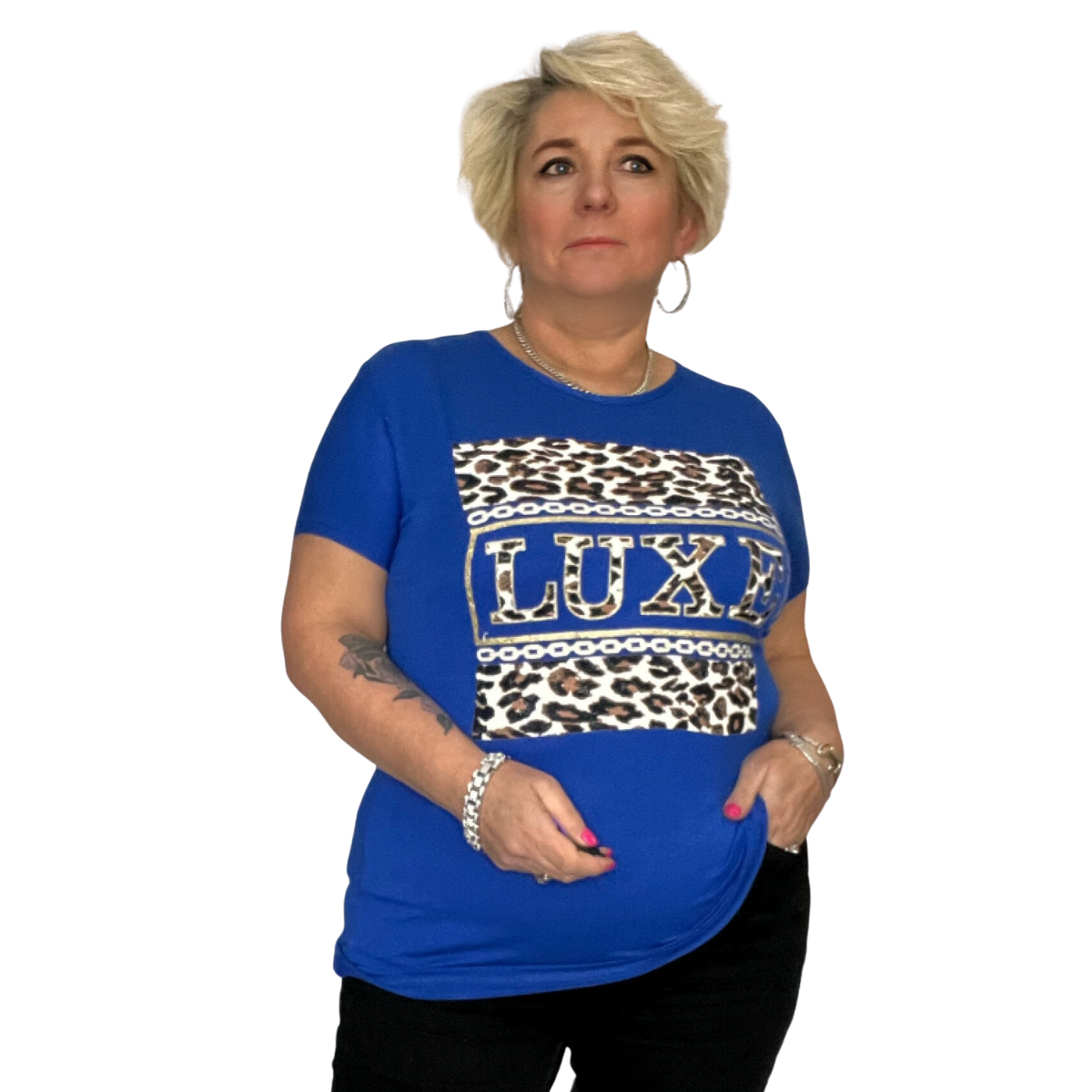 LUXE SHORT SLEEVE T-SHIRT WITH LEOPARD PANEL