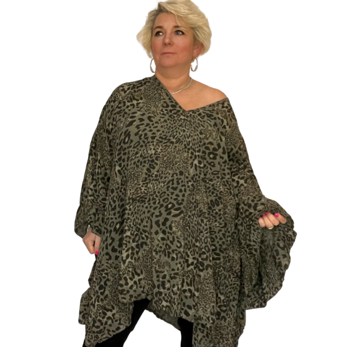 ROCKTHOSECURVES OVERSIZED ANIMAL PRINT V NECK COTTON BLOUSE KAFTAN