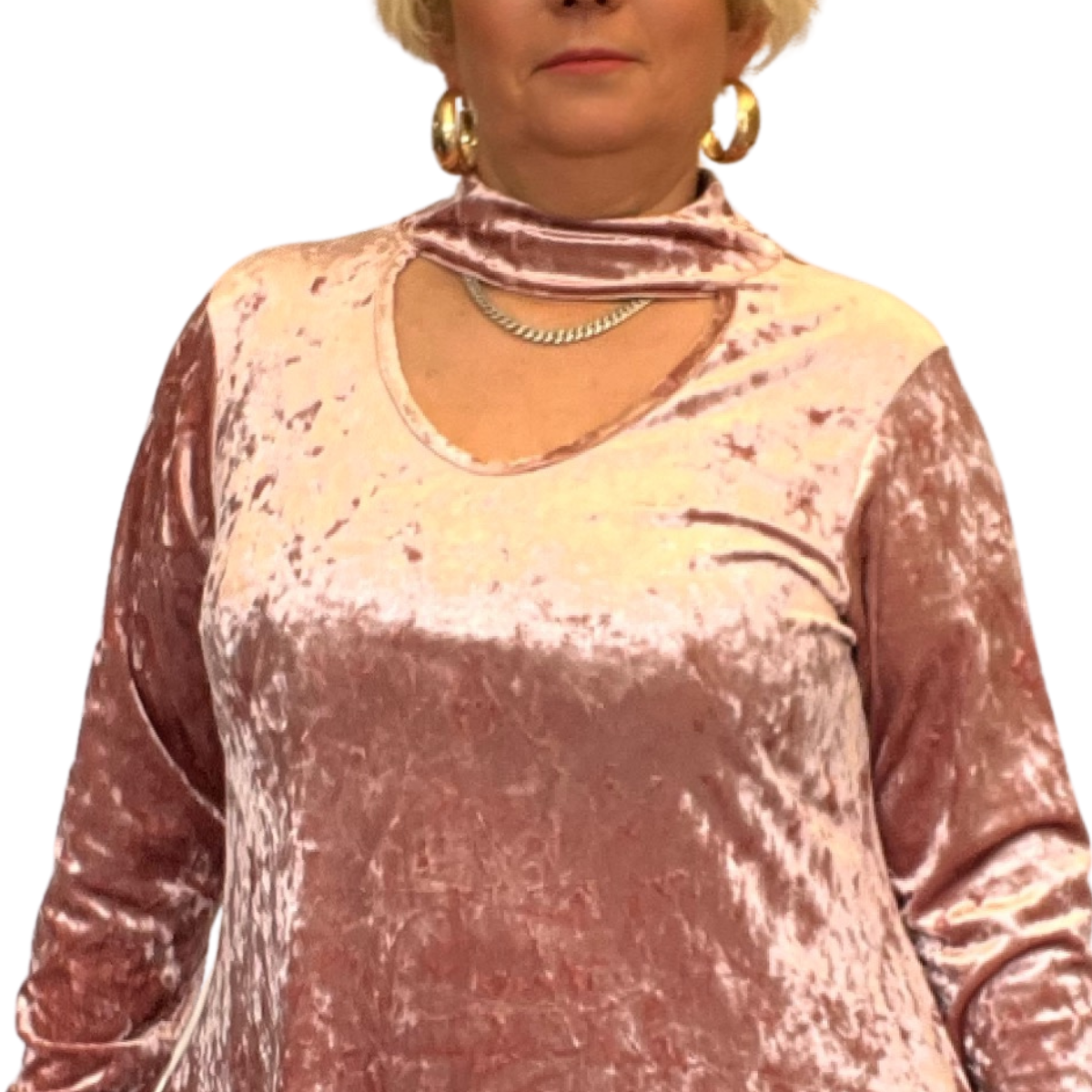 CRUSHED VELVET CHOKER NECK SWING TOP DRESS rockthosecurves