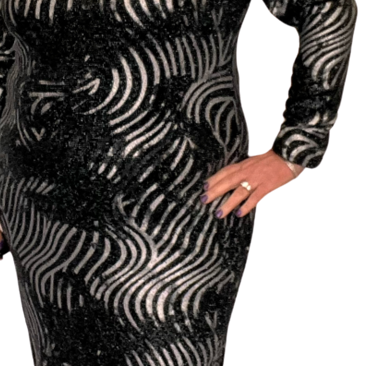 ROCKTHOSECURVES BLACK SILVER FITTED TURTLE NECK DRESS