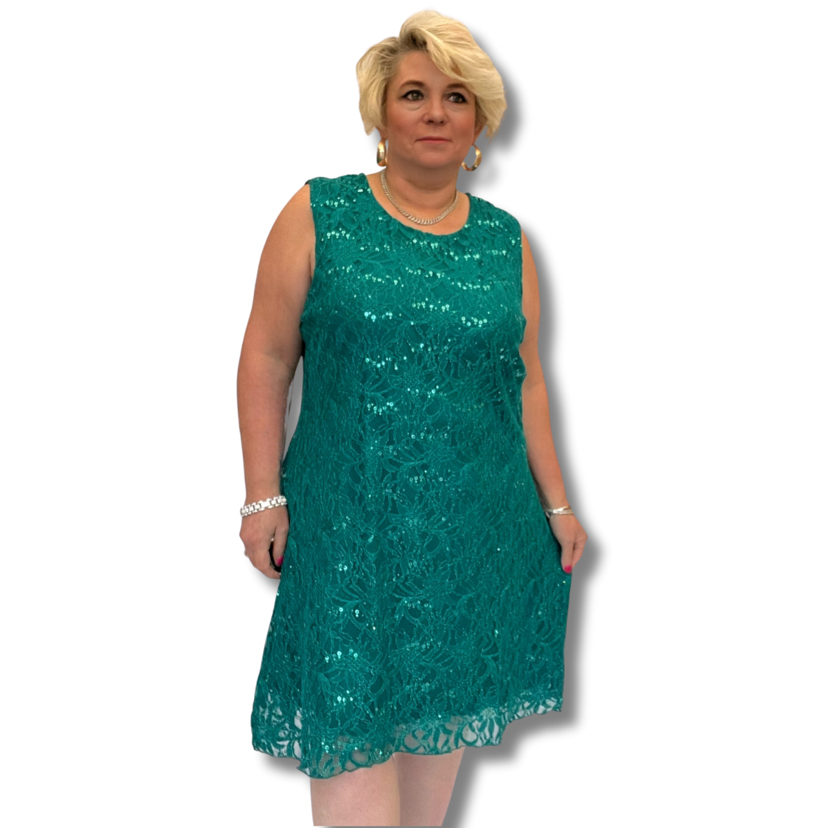 ROCKTHOSECURVES SEQUIN + LACE SLEEVELESS SHIFT PARTY / EVENING DRESS