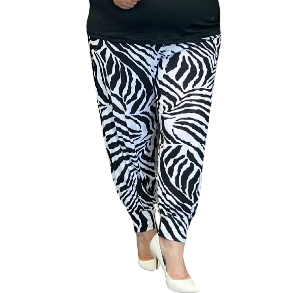 ROCKTHOSECURVES BLACK WHITE ZEBRA PRINT HAREM PANTS