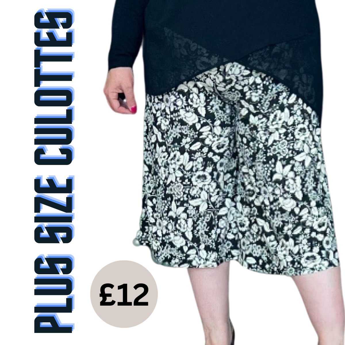 ROCKTHOSECURVES BLACK BEIGE FLORAL ELASTIC WAIST CULOTTES