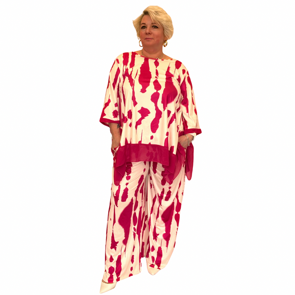 SPLASH EFFECT TWO-PIECE OUTFIT SET PALAZZO TROUSERS + TOP