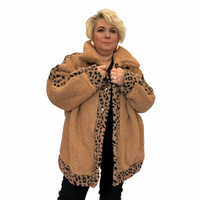 BROWN TEDDY JACKET WITH LEOPARD PANEL EDGING