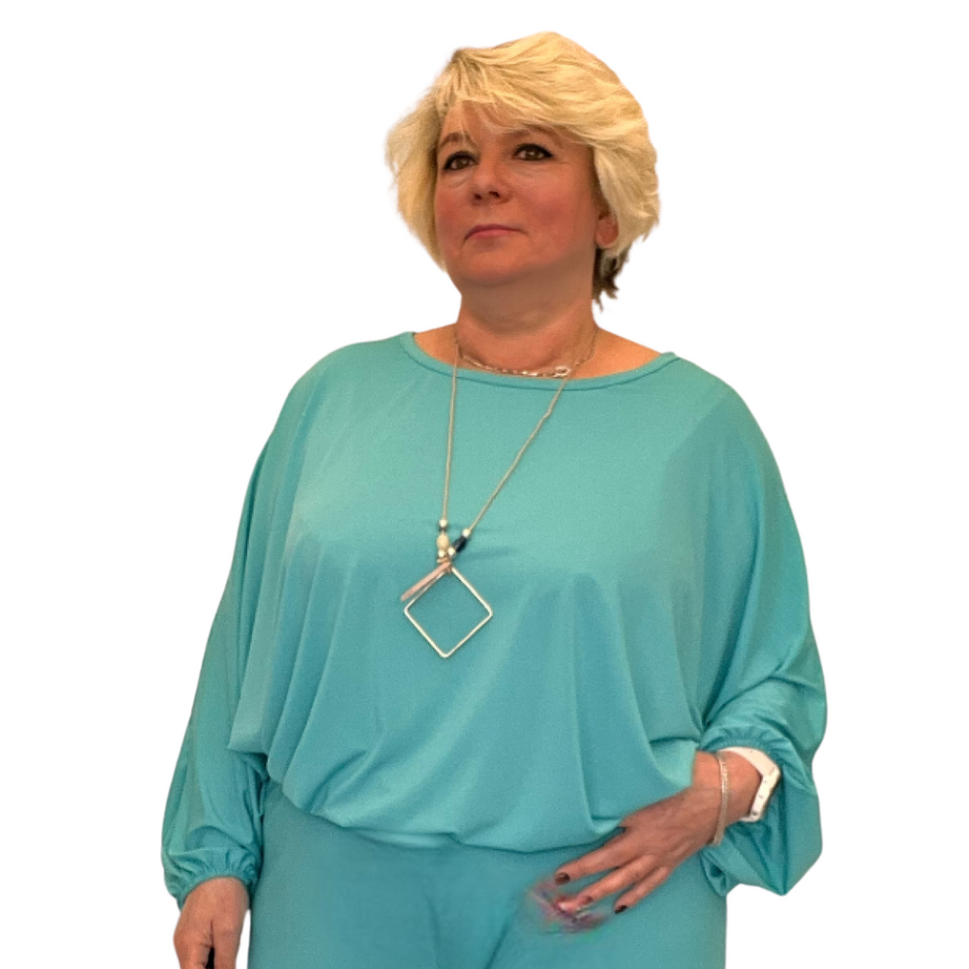 OVERSIZED BATWING BLOUSE / TOP WITH NECKLACEMedium Teal / UK 12-14