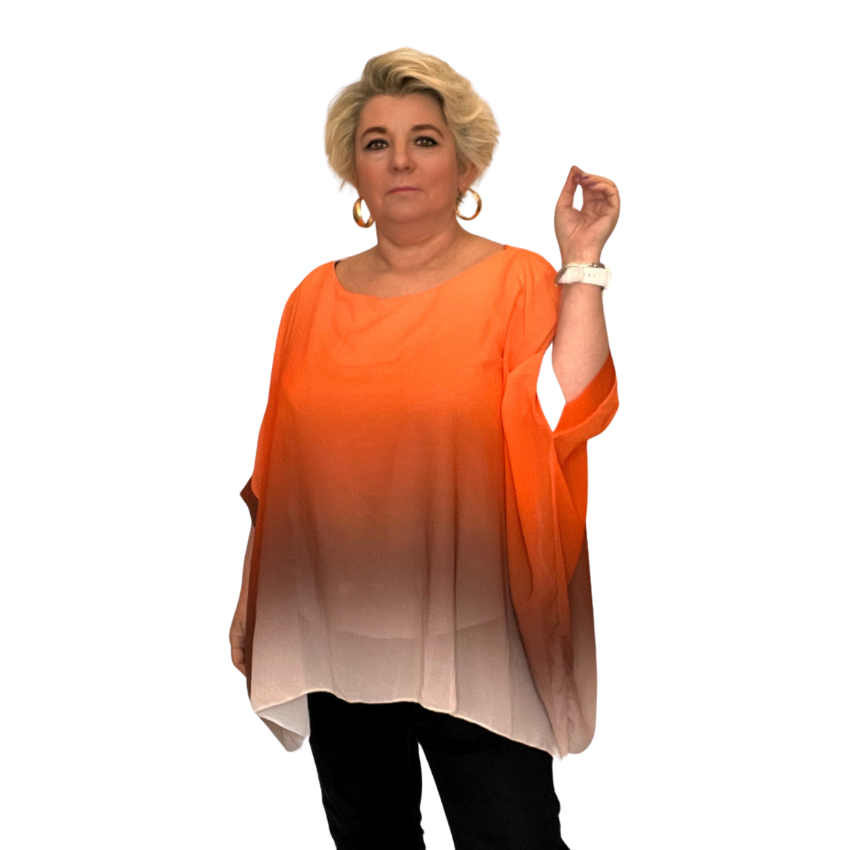 OMBRE CHIFFON OVERSIZED BATWING BLOUSE