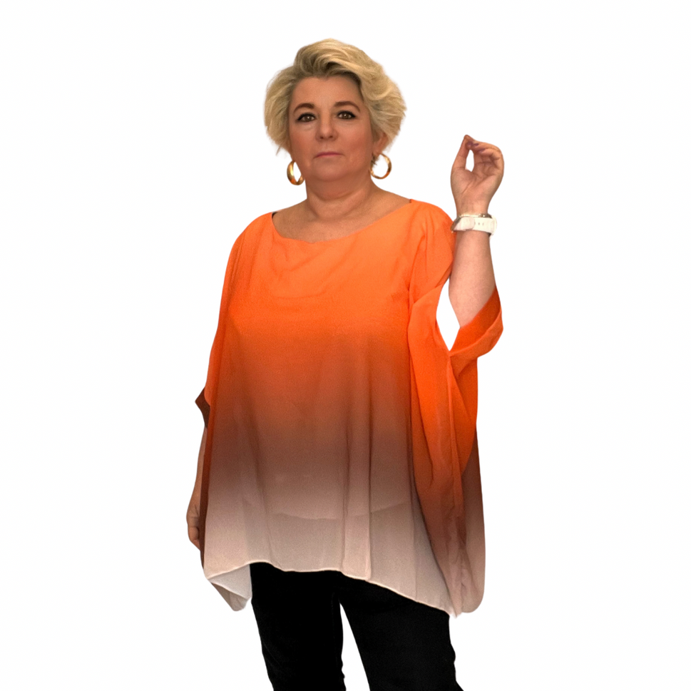 OMBRE CHIFFON OVERSIZED BATWING BLOUSEORANGE / UK 12-14