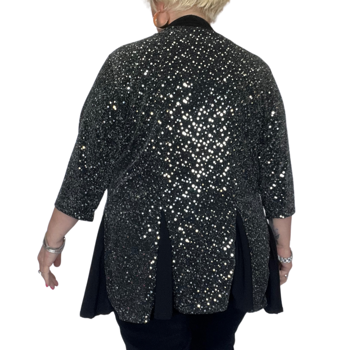 ROCKTHOSECURVES SPARKLY OPEN FRONT PARTY EVENING JACKET WITH SMALL SEQUINS