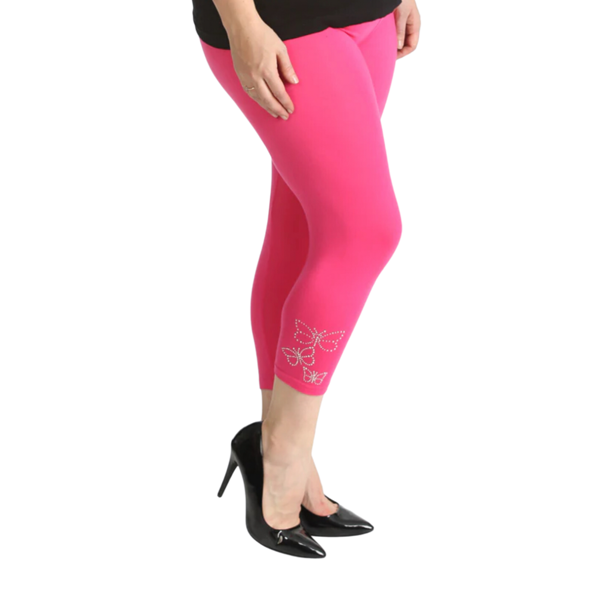 ROCKTHOSECURVES STUDDED BUTTERFLY 3 4 CAPRI LEGGINGS