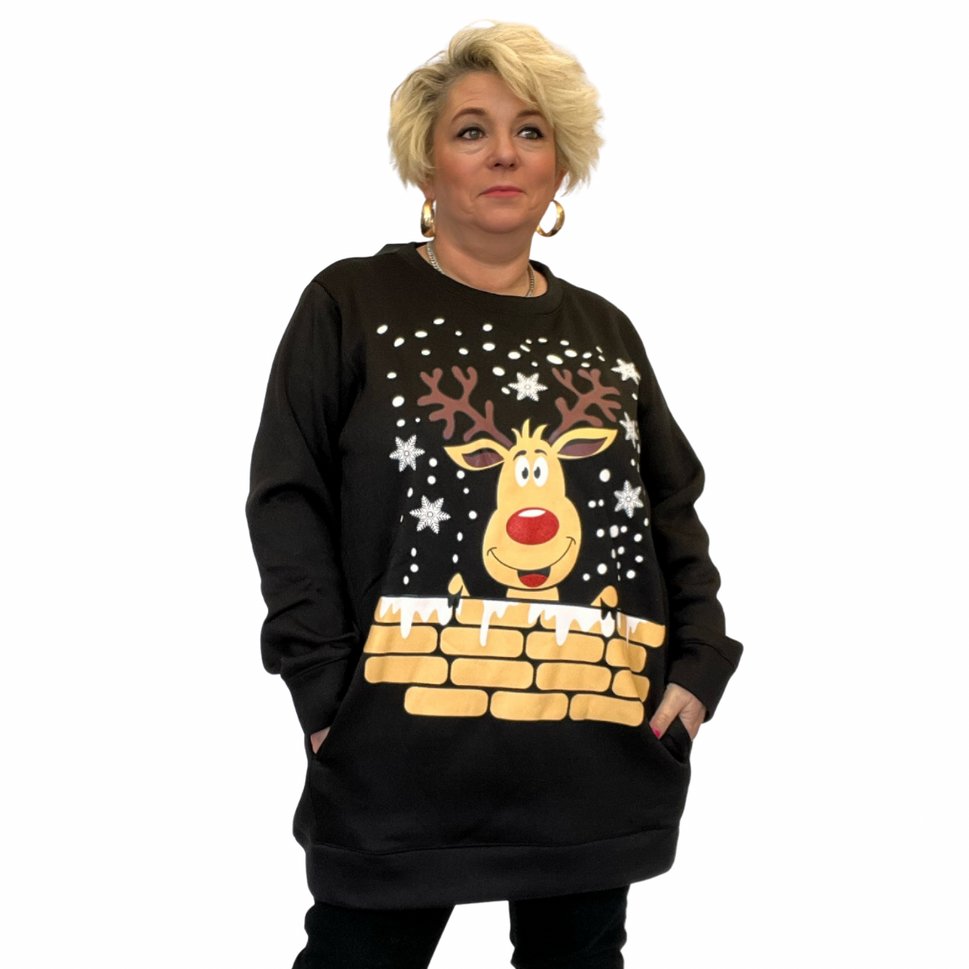 LONG LENGTH REINDEER CHRISTMAS JUMPER / SWEATSHIRT