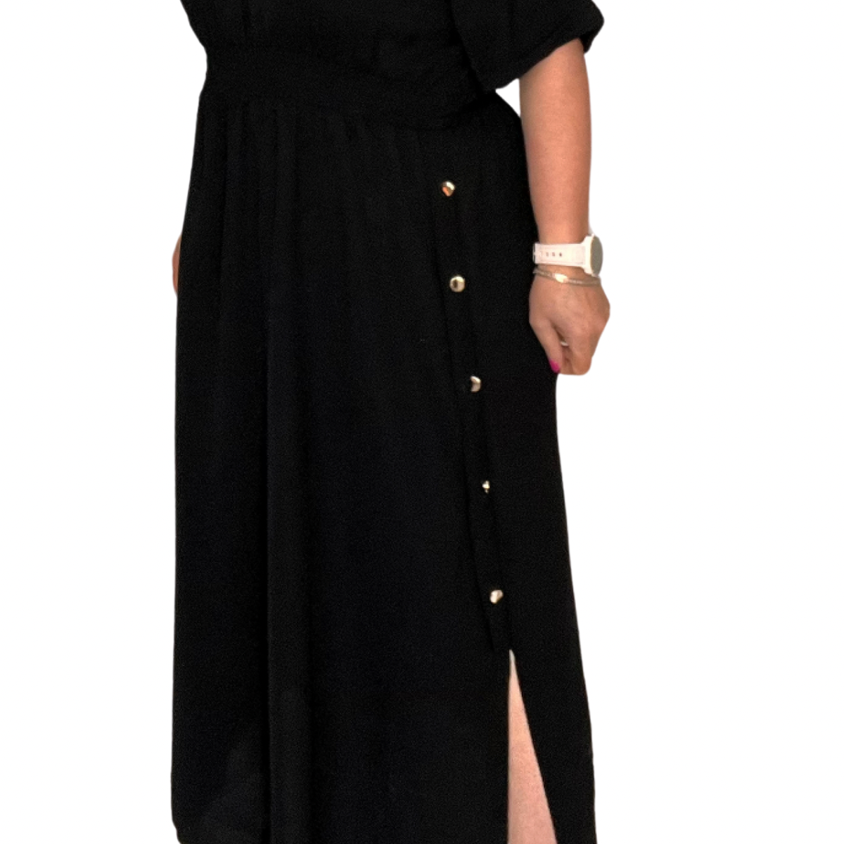 FEATURE BUTTON SHIRT DRESS WITH COLLAR AND ELASTIC WAIST