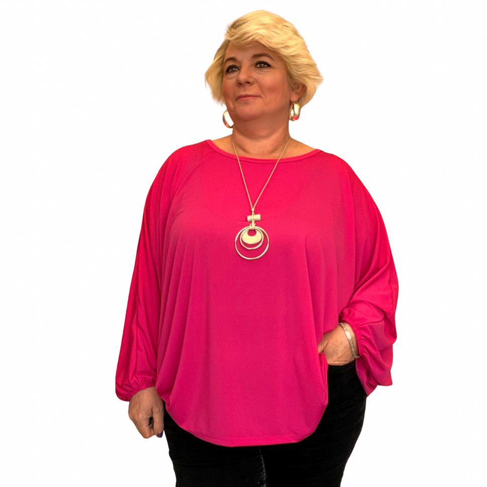 OVERSIZED BATWING BLOUSE / TOP WITH NECKLACEFUCHSIA / UK 12-14