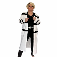 WHITE / BLACK LIGHTWEIGHT DUSTER CARDIGAN WITH POCKETS