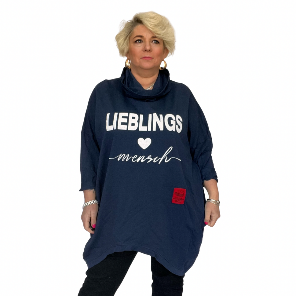 DIPPED HEM LIEBLINGS LOGO COWL NECK JUMPER / TOPBLUE / UK 16-18