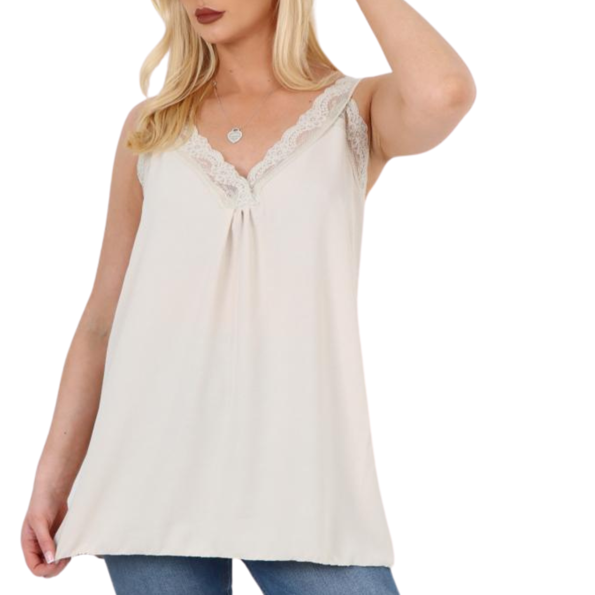 LACE EDGED SLEEVELESS BLOUSE / VEST TOP