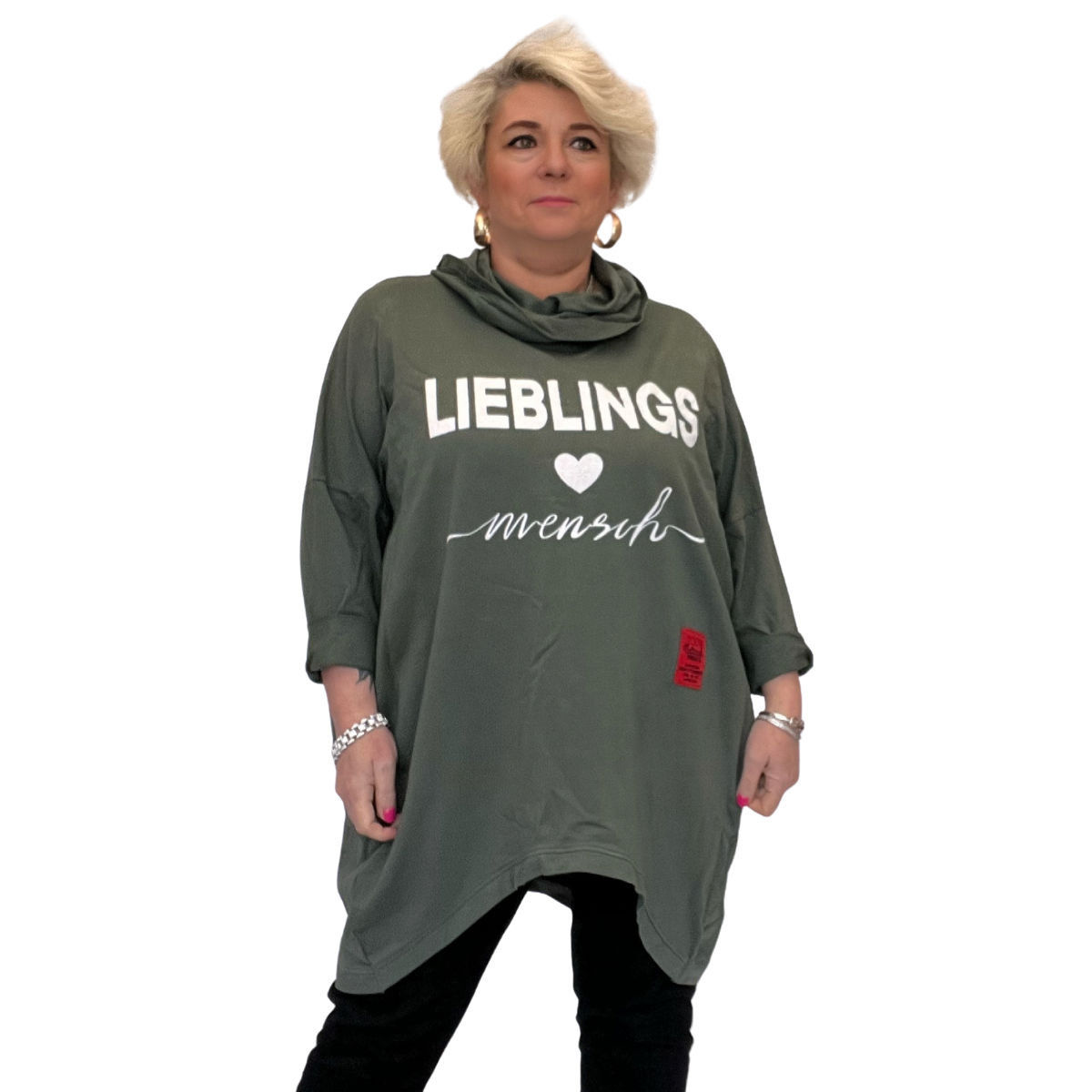 DIPPED HEM LIEBLINGS LOGO COWL NECK JUMPER / TOP