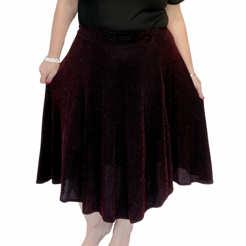 SPARKLY ELASTIC WAIST A-LINE SWING SKIRT PARTY EVENING STYLEBLACK RED / UK 14