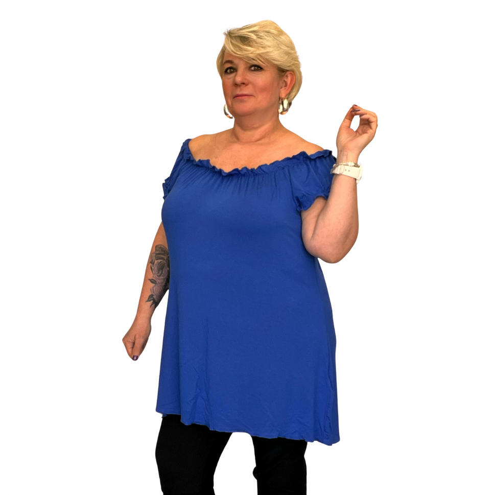 LONG OFF SHOULDER SHORT SLEEVE TOP / T-SHIRTRoyal Blue / UK 14