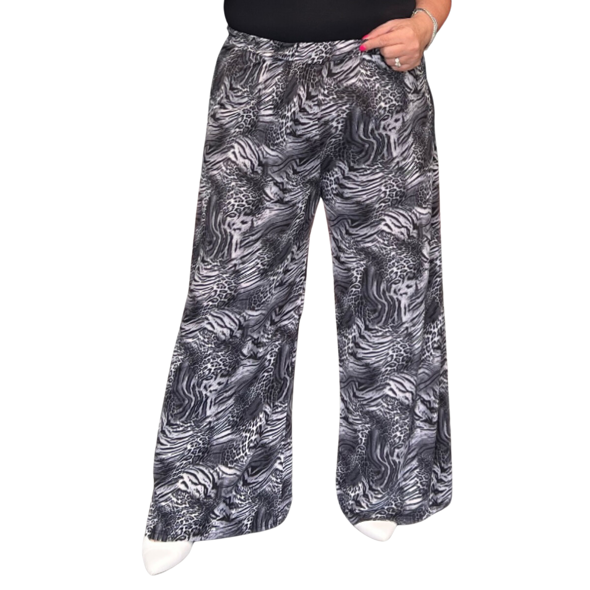 ROCKTHOSECURVES FINE LEOPARD ELASTICATED WAIST PALAZZO TROUSERS