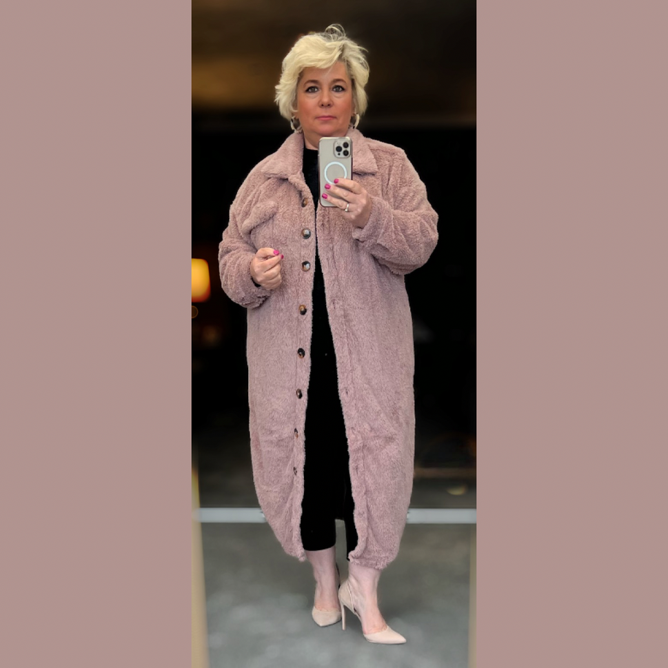 LONG LENGTH TEDDY COAT / JACKET WITH COLLARMAUVE / UK 12-14