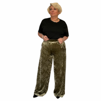 CRUSHED VELVET TROUSERS WITH HIGH ELASTIC WAIST AND POCKETS