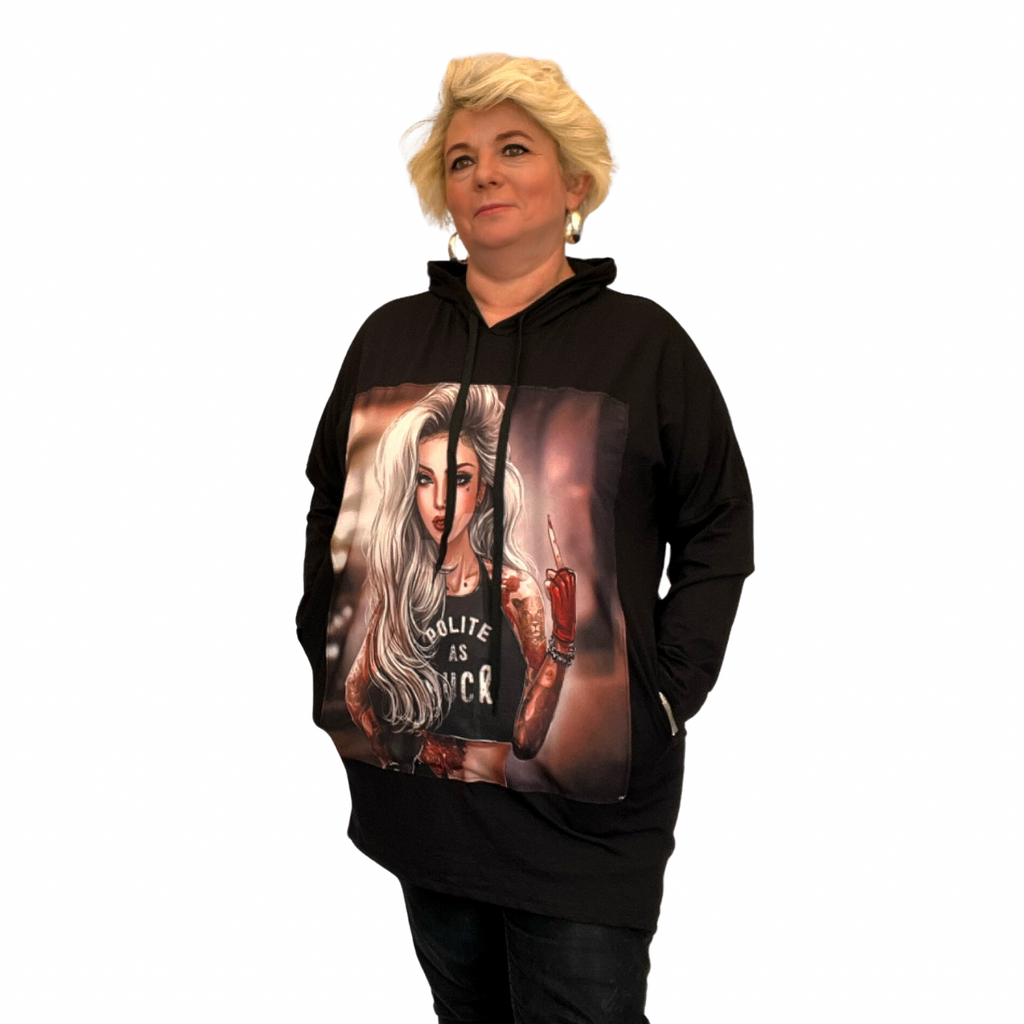 ROCKTHOSECURVES BLACK FACE PRINT POCKET SIDE HOODIE