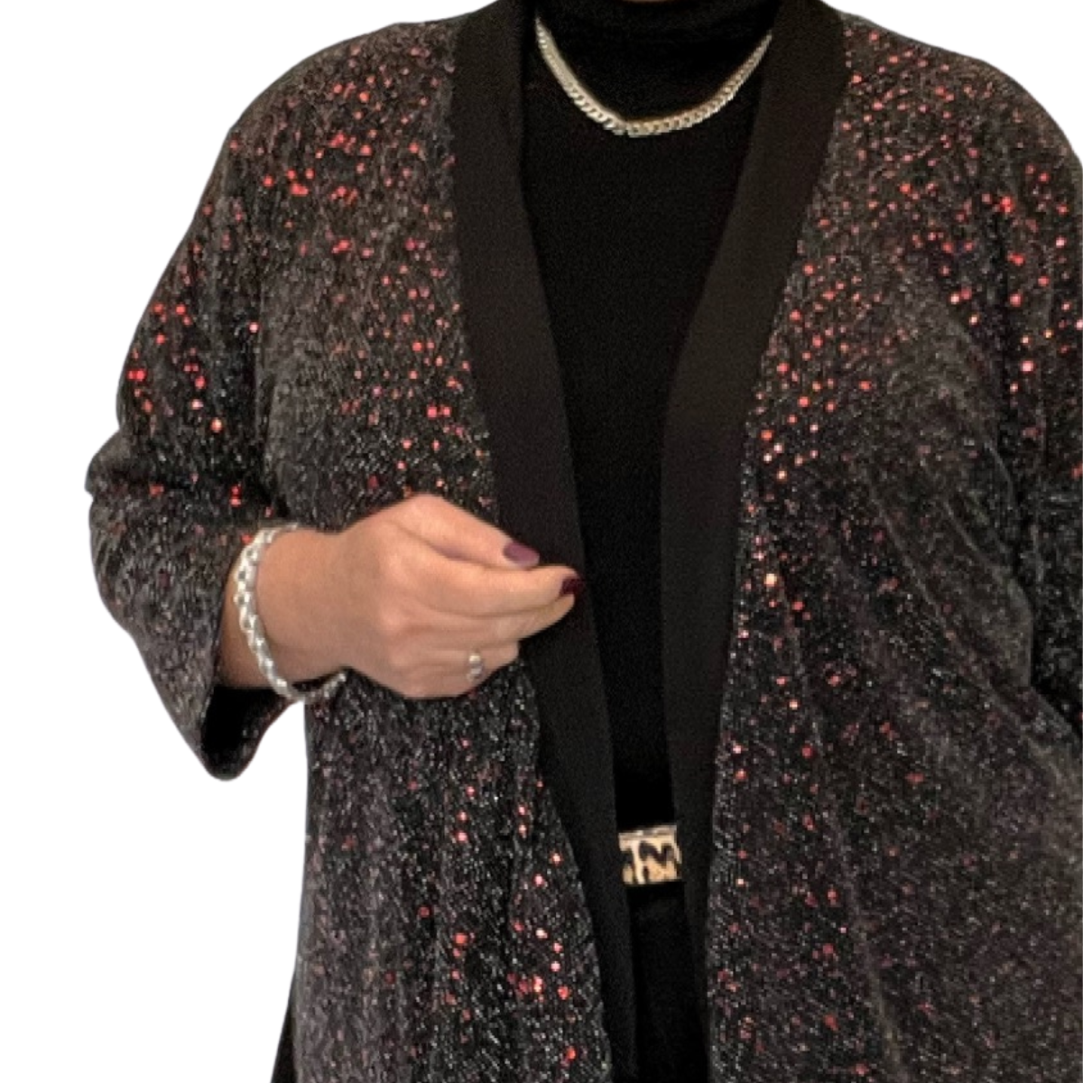SPARKLY OPEN FRONT PARTY EVENING JACKET WITH SMALL SEQUINS