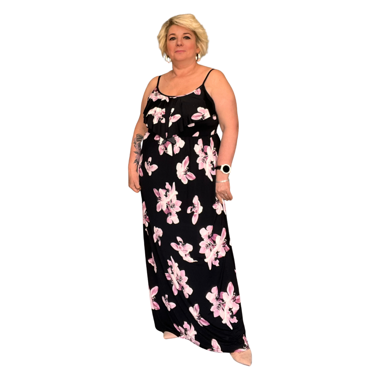 ROCKTHOSECURVES FLORAL PRINT V FRILLED TOP MAXI DRESS