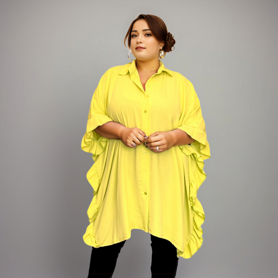 ROCKTHOSECURVES OVERSIZED BUTTON FRONT LONG SHIRT / BLOUSE WITH FRILLED SIDES