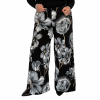 LARGE FLOWER PRINT WIDE LEG HIGH RISE PALAZZO TROUSERS