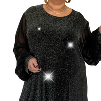 SPARKLY PARTY SWING DRESS WITH CHIFFON LONG SLEEVES