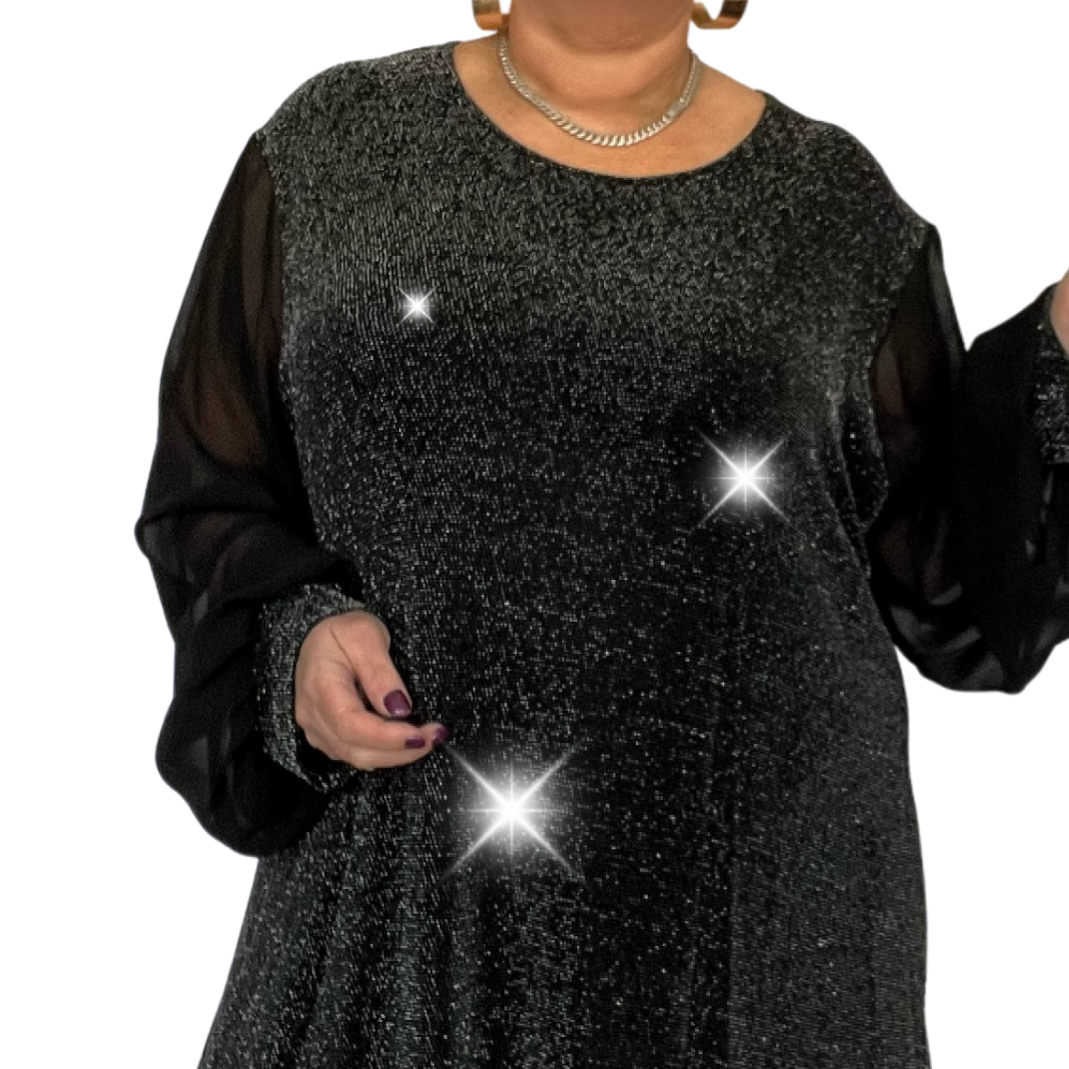 ROCKTHOSECURVES SPARKLY PARTY SWING DRESS WITH CHIFFON LONG SLEEVES