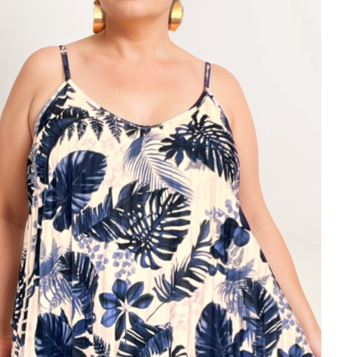 ROCKTHOSECURVES PLEATED A LINE STRAPPY LEAF PRINT DRESS